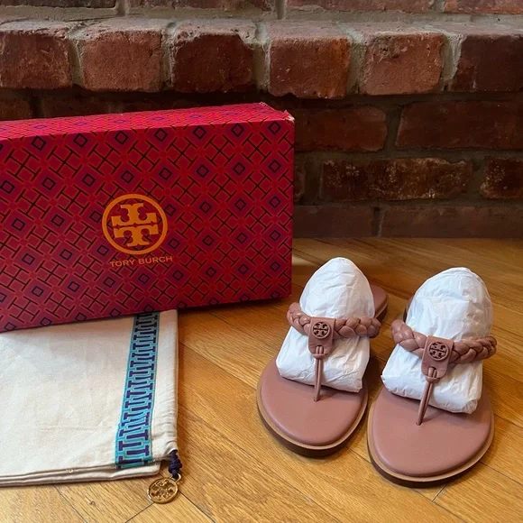 Tory Burch Benton Braided Leather Thong Sandals - Picture 2 of 11